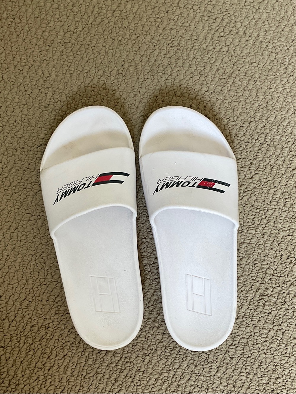 Tommy Hilfiger White Slide Sandals with Flag Accent